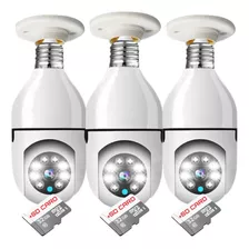 Kit 3 Câmera Ip Smart Lâmpada Wifi 8 Luz Led Cartão Sd 32gb