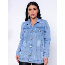 Max Jaqueta Jeans Feminino Longer Botão Forrado Parka 