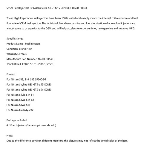 4 Inyectores De Combustible Para Nissan Silvia S13/14/15 Sr2 Foto 5