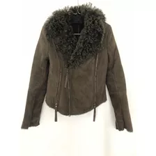 Campera De Cuero Diesel Mujer Gamuza Verde Línea Black Gold