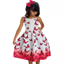 Vestido Infantil Festa Borboleta Jardim Laço Floral + Brinde