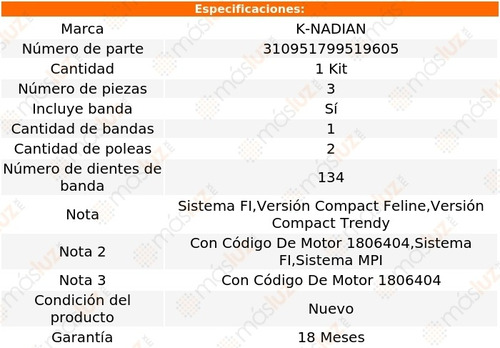 Kit Distribucion Banda 207 Compact L4 1.6l 10 K-nadian Foto 3