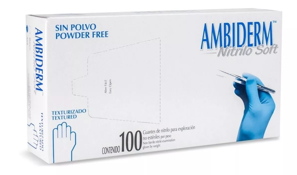Guantes Descartables Antideslizantes Ambiderm Soft Color Azul Talle M De Nitrilo X 100 Unidades