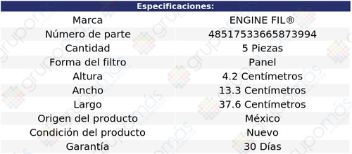 5 Filtros De Aire Engine Fil Fiat 500 L4 1.4l 2012 A 2015 Foto 2