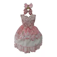 Vestido Para Bebe Rosê,bordado Com Pérolas Super Luxo Crianç