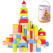 Pidoko Kids Wooden Building Blocks Set 100 Piezas Incluye Ca