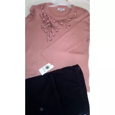 Conjunto Bluson Bordado C/pantalon Estambre Para Dama Vianni