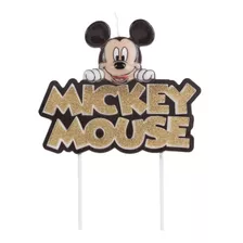 Vela Mickey Mouse Com Glitter Dourado - Para Bolo E Festa