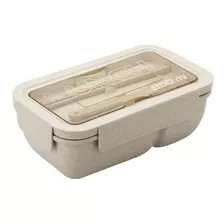 Marmita Lunch Box Top C/ Divisória 850 Ml Colher Ecológica Cor Bege