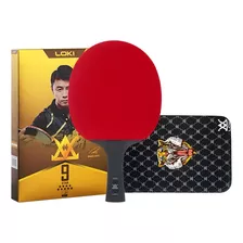 Paleta Loki Profesional E9 Estrellas Ping Pong Con Carbón Color Negro-rojo Tipo De Mango Fl (cóncavo)
