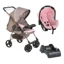 Carrinho Milano Rev Ii Cappuccino Rosa Bebê Conforto E Base