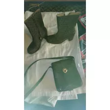 Conjunto De Botas Y Cartera De Cuero Taborelli.