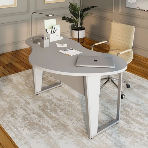 Mesa Escrivaninha Orgânica Linear 173cmx94cm Pés Metal Wt Cinza