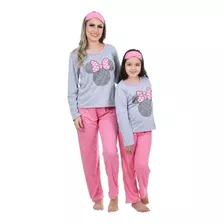 Pijama Mãe E Filha Minei Feminino Longo De Inverno Fechado
