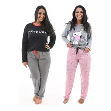 Kit 2 Pijamas De Frio Feminino Adulto Inverno Longo Revenda