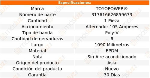 Banda Para Alt 105 Amps Polo 1.6l 4 Cil 2014/2021 Toyopower Foto 4