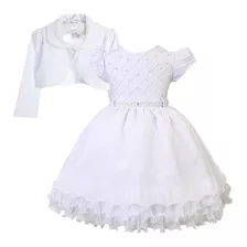 Vestido Infantil Batizado Daminha Casamento Luxo + Bolero