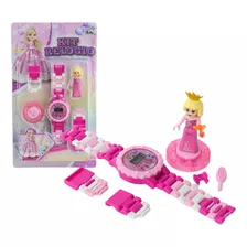 Relogio Digital Infantil Montar Boneca Rosa Pulseira Ajuste