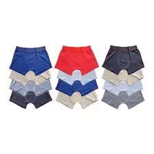 Kit 12 Cueca Box Boxer Adulto Cores Lisas Cotton Algodão