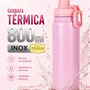 Garrafa Térmica 800ml Água Azarte Inox Academia Com Alça Rosa