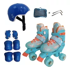 Patins Infantil Quad C/ Led Nas Rodas + Kit Segurança