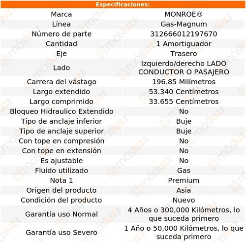 1) Amortiguador Gas-magnum Gas Izq/der Tras G30 Van 70/74 Foto 3