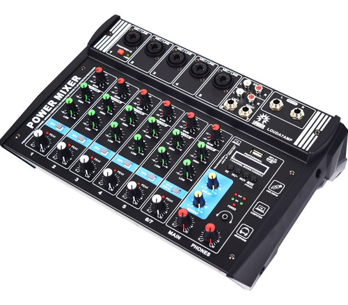 Mezcladora Amplificada 7 Canales Interfaz Grabar Usb/bt