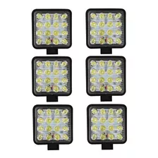 Kit 6 Farol Milha Led Univ 16 Leds Quadrado Trator Caminhão