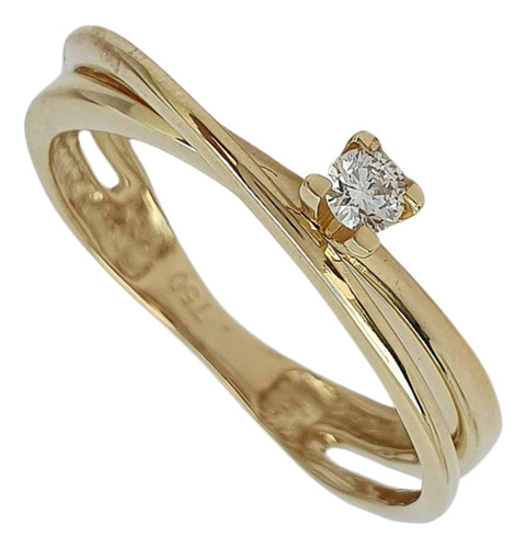 Anel Solitário De Ouro 18k E Diamante 10 Pontos Ij Vs 0,10ct Amarelo 18