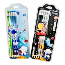 Kit Lápis Astronauta C Borracha 3d Mundo Kawaii Escolar Fofo