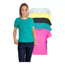 Kit 5 Blusas Camiseta Algodão Básica Feminina Uva7