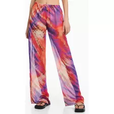 Pantalón Wide Leg Estampado Colores Rosa Azul Naranja L 30 G