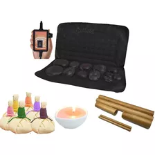 Kit Massagens Com Pedras Quentes Bambus Pindas E Vela