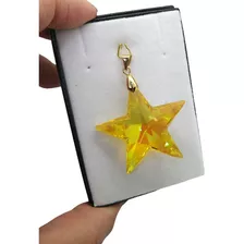 Pingente Estrela Swarovski Light Topaz Boreal Folh. Ouro 4cm