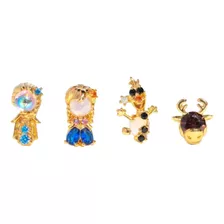 Set 4pza Arete De Princesas Disney |plata Ley 925 Y Zirconia