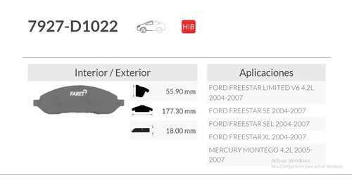 Balata Delantera Ford Freestar Limited V6 4.2l 04-07 Foto 3