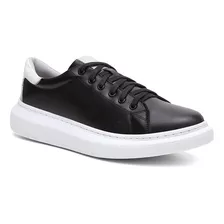 Tenis Masculino Em Couro Preto