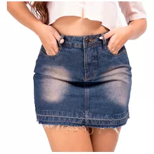 Saia Jeans Curta Cintura Alta Desfiada Moda Casual Feminina