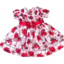 Vestido Bebê Menina Luxo Floral Vermelho Envio Imediato