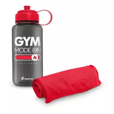 Garrafinha De Água Squeeze Gym 1.1 Litros E Toalha Academia Cor Vermelho