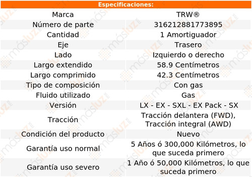 1- Amortiguador Gas Trasero Izq/der Sportage 16/21 Trw Foto 2