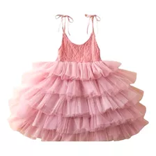 Vestido De Niña Para Fiesta De Encaje Con Tirantes Rosas