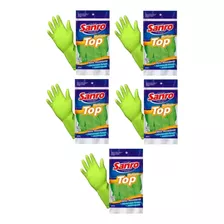 Kit Com 05 Luvas De Latex Sanro Top Resistente Verde