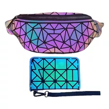  Cangurera Y Cartera Tornasol Bolsa Geometrica Luminosa