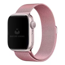 Pulseira Magnética Aço Milanês Compatível Com Apple Watch Cor Rosa Largura 44 Mm