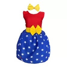 Vestido Infantil Mulher Maravilha Poderosa Temático + Tiara