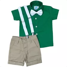 Conjuntos Roupa Social Infantil Camisa Verde Bebe Menino 