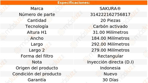 20 Filtros Aire Acondicionado Carb Act S80 2.0l 4 Cil 15/16 Foto 2