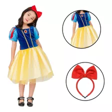 Fantasia Vestido Infantil Branca De Neve Princesa + Tiara