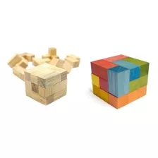 2 Cubo Somas: Natural Y De Colores, Madera Rompecabezas 3d 